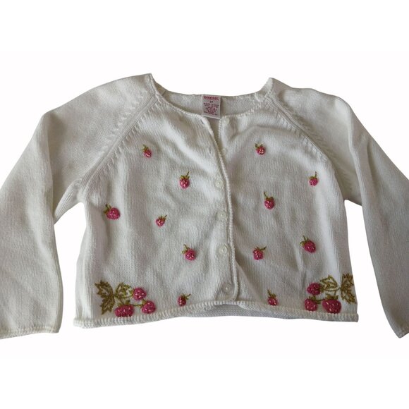 Gymboree Girls 3T White Cardigan Tan Overalls Strawberry Patch Set Embroidered - Picture 7 of 16